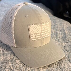 Brand New, Never Worn Gray and White Mesh Hat with Flag